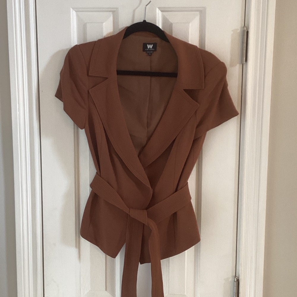 WORTH Brown Vintage Short Sleeve Wrap Belted Jacket
